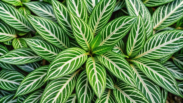 Aerial View of Pedilanthus tithymaloides, Green and White Striped Leaves