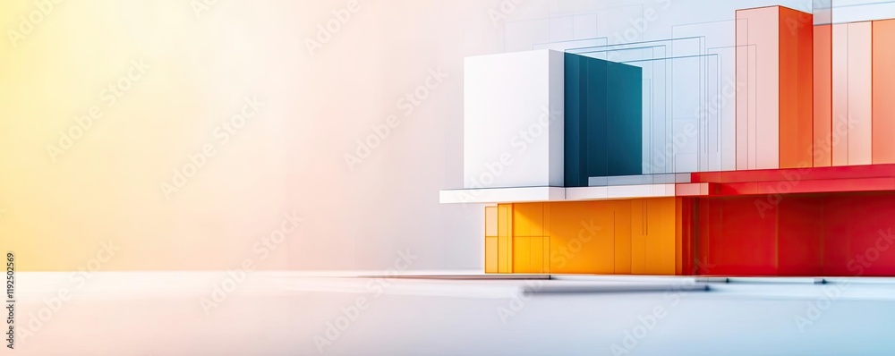 Poster architect project idea. colorful geometric shapes and forms symbolizing creativity and modern design