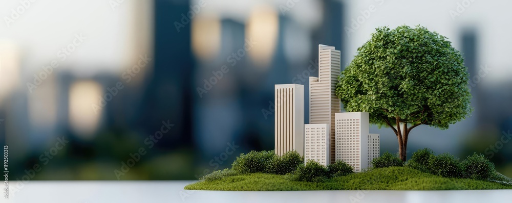 Poster architect blueprint idea. a miniature urban landscape showcases harmonious balance of nature and arc
