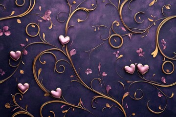 Elegant Gold Vines and Pink Hearts Design