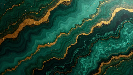 luxury wallpaper. Green marble and gold abstract background texture. Dark green emerald marbling with natural luxury style swirls of marble and gold 