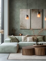 Modern Living Room Sage Green Sofa Decor