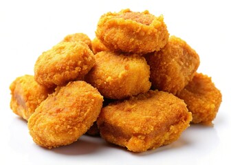 Crispy Fried Fish Nuggets on White Background - Stock Photo
