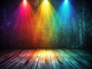 Dark Empty Room with Glowing Light Gradient, Abstract Grunge Texture, Motion Blur - Stock Photo