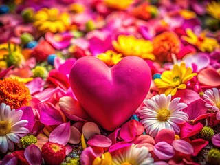 Delicate Pink Heart Shaped Petal Nestled Amongst Blossoms - Romantic Spring Floral Photography