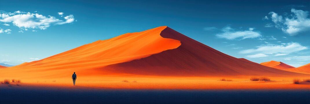 Lone Traveler on Minimal Sand Dune, simple yet evocative design highlighting solitude and vastness of the desert landscape