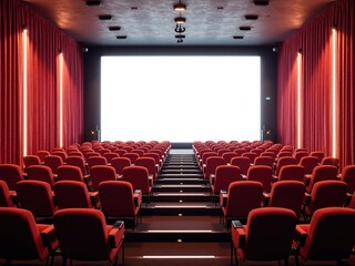 Fototapeta premium Empty Modern Movie Theater with Red Seating and Blank Screen