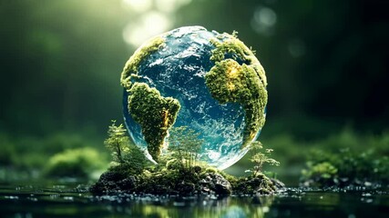 Earth with forests, oceans, and cities inside symbolizes hope and balance of nature, urban life, and sustainability for humanity's future