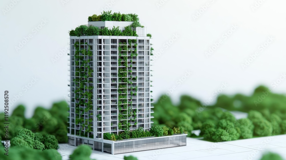 Aufkleber architect sketching concept. a modern green building model showcasing sustainable architecture and u