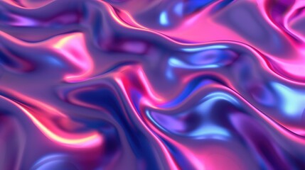 Obraz premium Iridescent abstract liquid metallic surface with pink and blue waves background