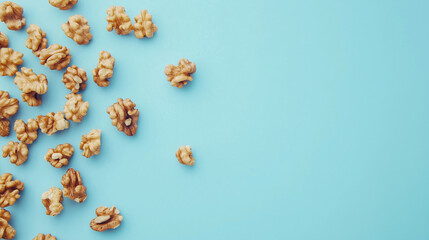 Walnuts, healthy food, nutrition, nuts on blue background
