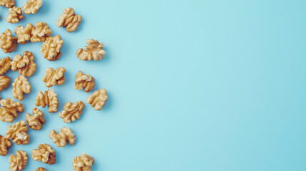 Walnuts, healthy food, nutrition, nuts on blue background