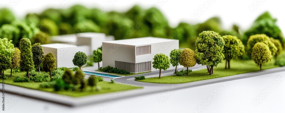 Poster architect blueprint idea. a detailed architectural model showcasing modern buildings surrounded by g