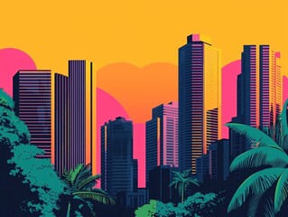 Retro Cityscape at Sunset