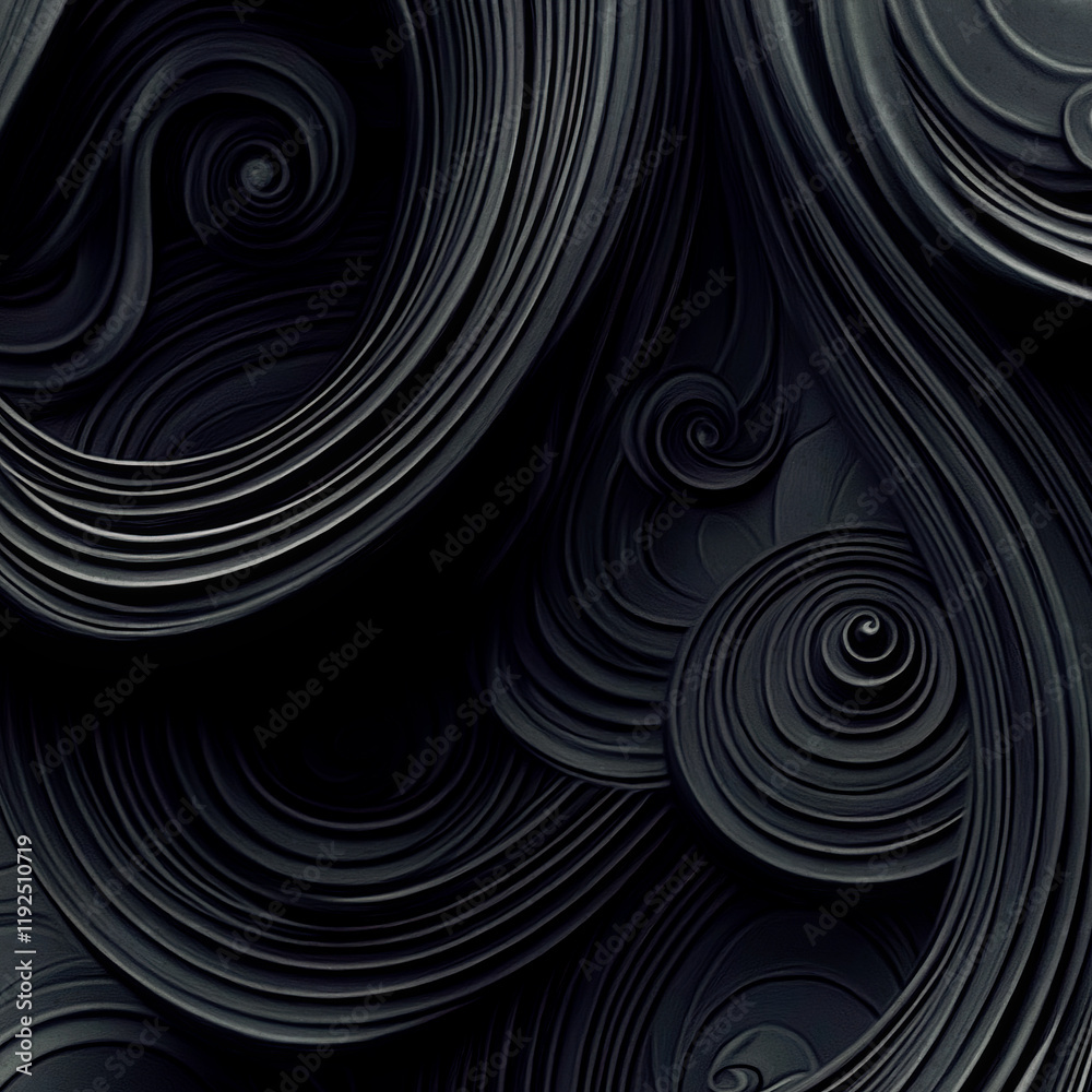 Poster Dark gray and black shapes with wavy outlines in a minimalist style that emphasizes texture and form