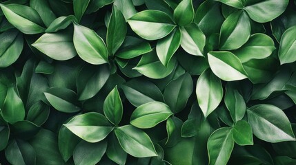 A dense arrangement of lush green leaves, showcasing various shades and textures, creating a vibrant natural backdrop.