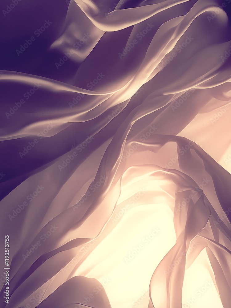 Poster Orange translucent fabric floats in the air, winding in soft lines. Light shimmers and soft shadows create a minimalist and elegant abstract style