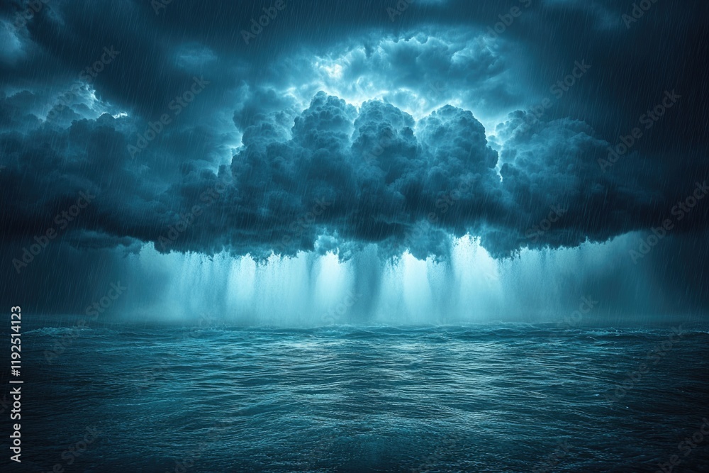 Poster a large cloud hovering above the surface of a body of water