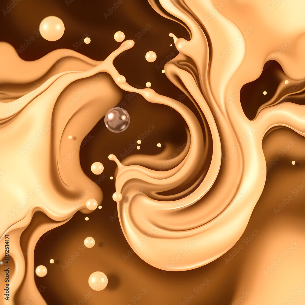 Leinwandbilder smooth waves and swirls of milk and coffee captured in a dynamic abstract style. modern background