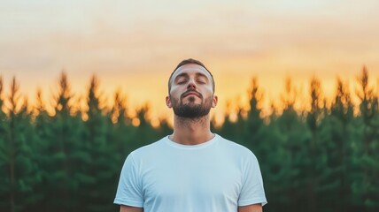 wellness and holistic concept. Forest bathing with a focus on breathing exercises, enhancing resilience through holistic nature immersion