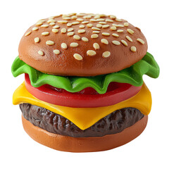 Realistic Toy Burger Model on Transparent Background for Creative Projects and Illustrations