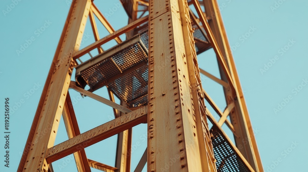Poster a metal structure with a clock at the top