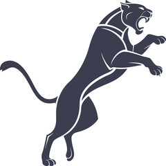 Sleek Black Panther Logo in Leaping Pose with Stylized Big Cat Silhouette