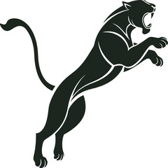 Black Panther Silhouette in Leaping Pose with Stylized Graphic Design