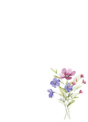 Floral background, greeting card with place for text, with flowers and leaves, hand drawing. Birthday, wedding, bridal invitation.