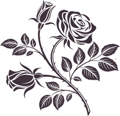 Stylized Rose Illustration in Art Nouveau Style with Intricate Line Work