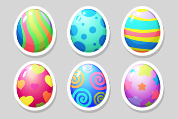 Set of Easter eggs stickers, flat design icons. Vector illustration