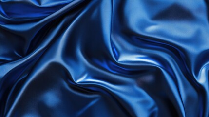 Fototapeta premium Luxurious shiny blue silk fabric with smooth flowing texture