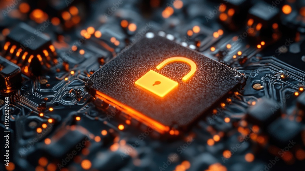 Poster A close-up view of a circuit board featuring a padlock
