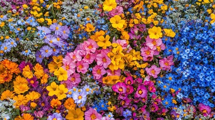 Fototapeta premium Vibrant Tapestry of Blossoms: A Kaleidoscope of Colorful Flowers