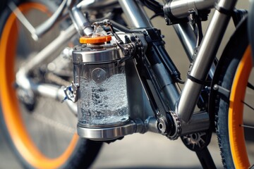Fototapeta premium A close-up shot of a water bottle attached to a bicycle