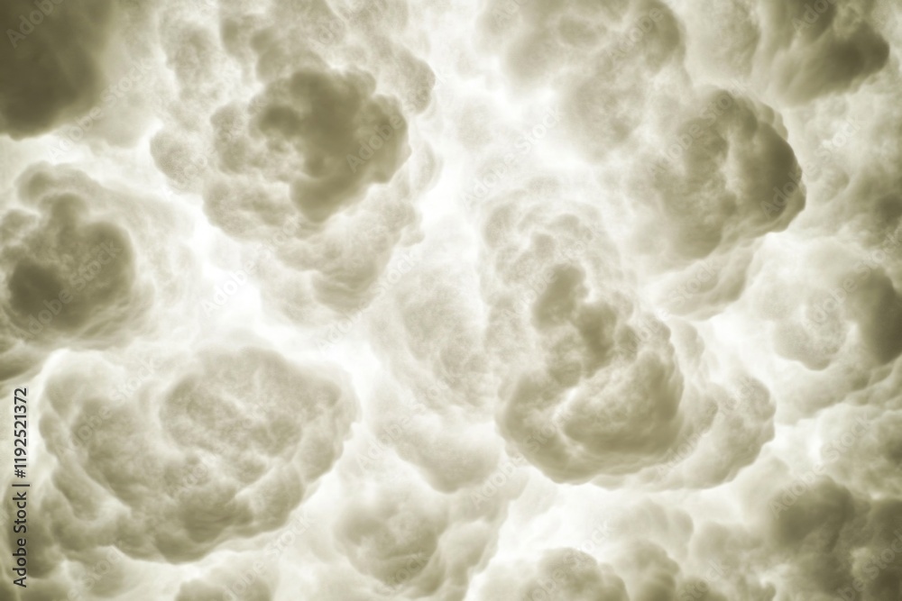 Poster A collection of clouds in various shapes and sizes forming against a gray background