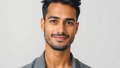 Fototapeta premium Portrait of young Indian man on white studio background