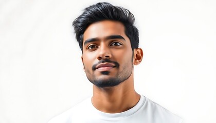 Obraz premium Portrait of young Indian man on white studio background