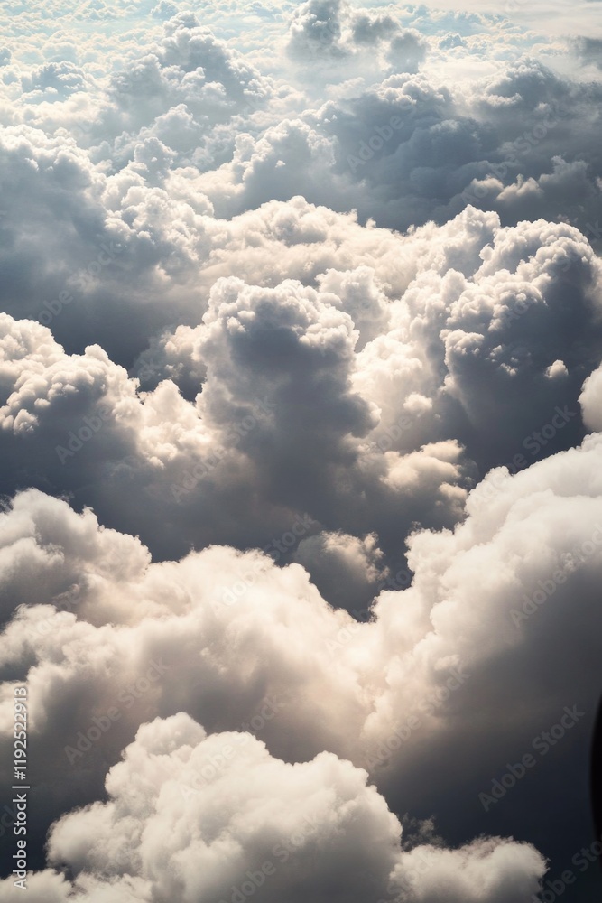 Poster view of clouds from an airplane window, ideal for travel or adventure concepts