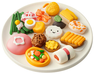 먹을것, 번호판, 샐러드, 식사, 신선, 과일, 야채, 아침 식사, 탁자, 건강한, red, 간식, 토마토, 치즈, 감미로운, 맛있는, 요리, 디저트, 점심, 케이크, 고기, green, 식당, 빵,light meal cartoon style Cute clay, 클레이토이, 음식 아이콘, 카툰스타일 3D 입체 접시, 과자, 쿠키, 일본식, 귀여운, 토이, 