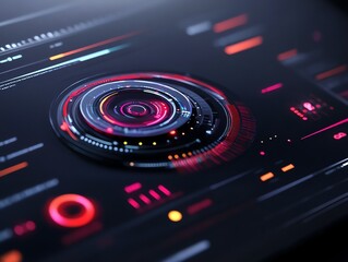 Holographic music player interface with glowing controls, futuristic interface design, entertainment tech concept