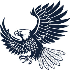 Fototapeta premium Majestic Eagle Emblem with Spread Wings in Navy Blue Silhouette on White Background