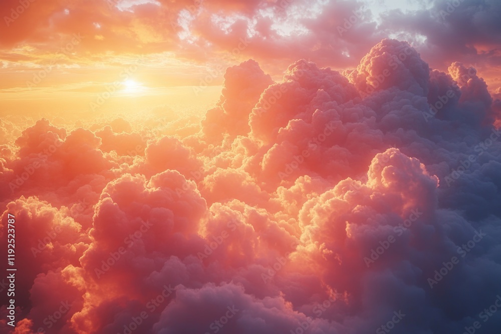 Poster A beautiful sunset scene with clouds in the sky, great for use as a background or for representing nature and outdoors