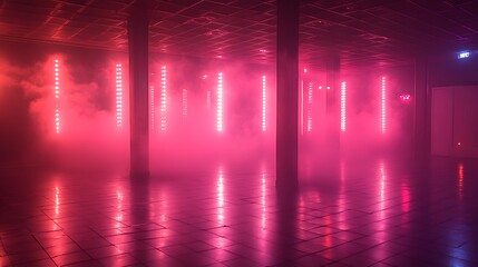 Pink Lit Room With Pillars and Foggy Atmosphere