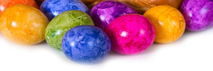 Colored decorated Easter eggs banner