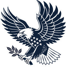 Obraz premium American Bald Eagle Emblem with Olive Branch and Stars Navy Blue and White