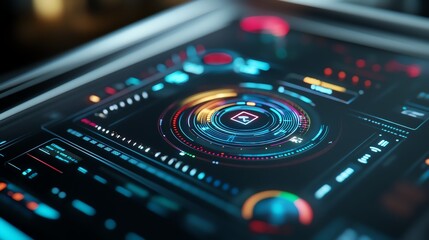 Obraz premium Smart car dashboard, futuristic holographic UI, glowing displays, 3D illustration