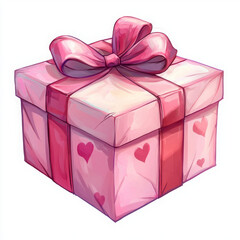 Obraz premium colorful gift box with pink bow and heart patterns, perfect for celebrations