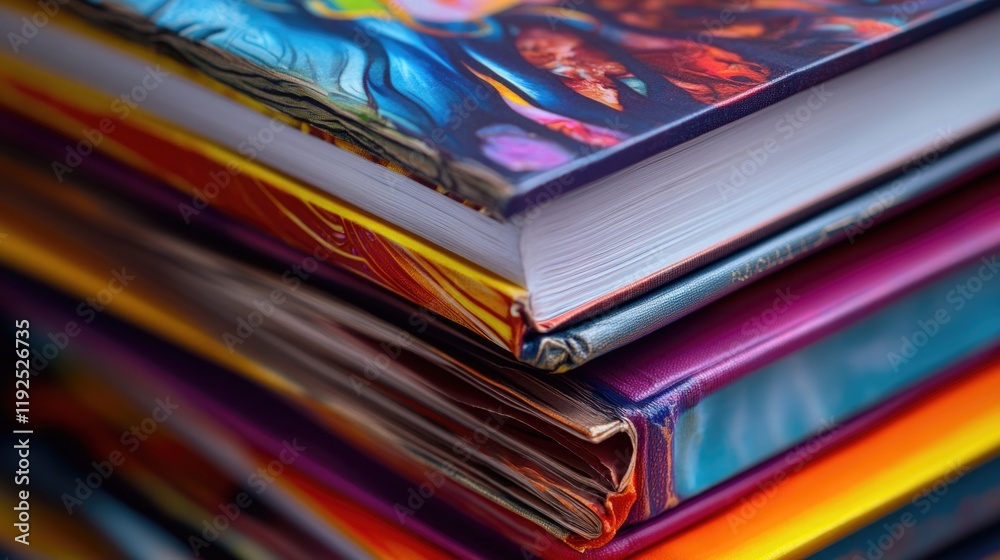 Poster A collection of books stacked high, perfect for displaying or storing