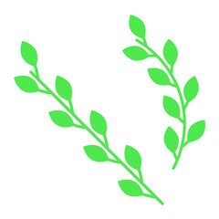 Green olive branch, straight and curved. Spring branches with leaves. Noah Ark. Flat vector illustration isolated on white background.